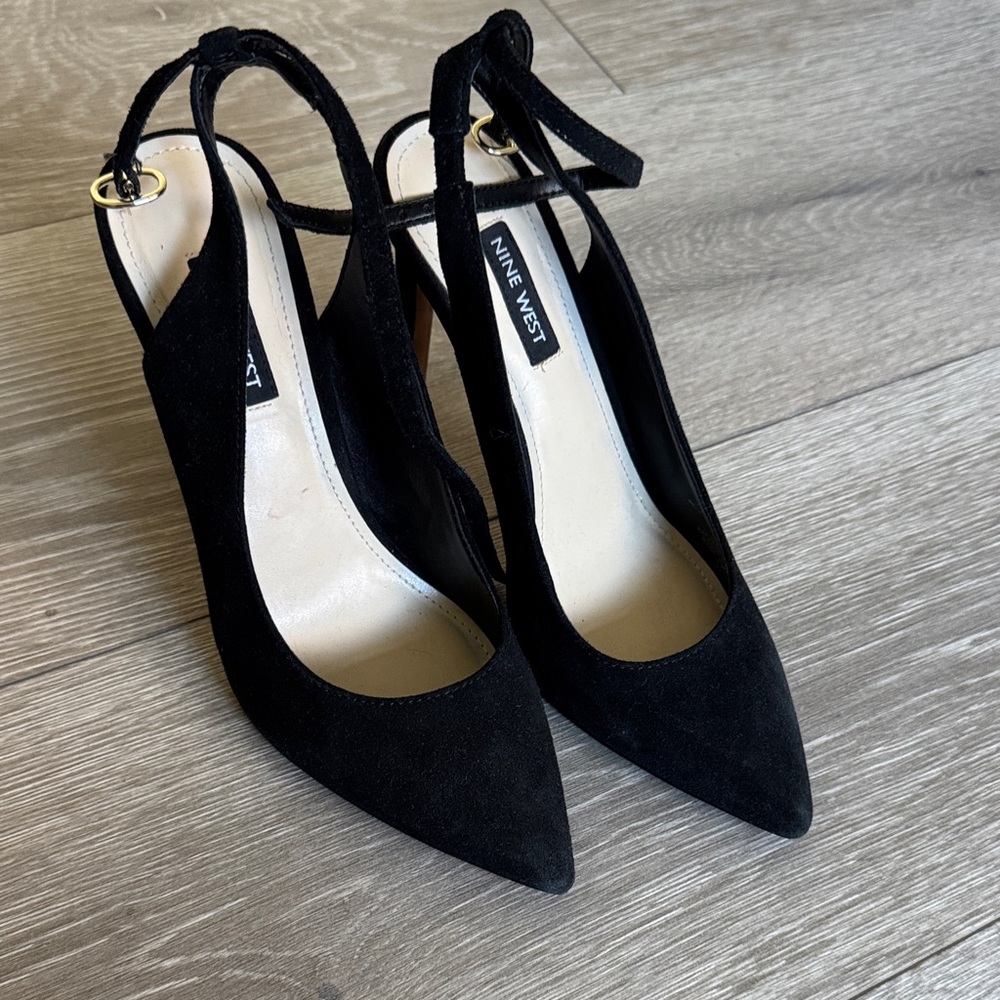 Nine West Black Suede Slingback Heels